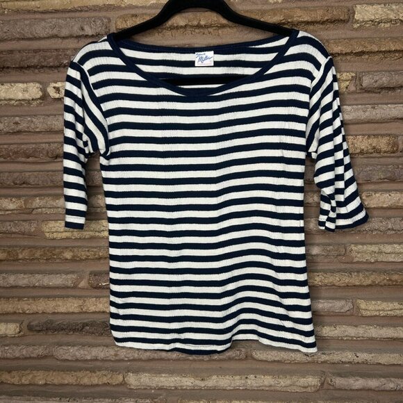 Robert P Miller Navy Blue White Striped 100% Cotton Ribbed Knit T-Shirt - Picture 7 of 7